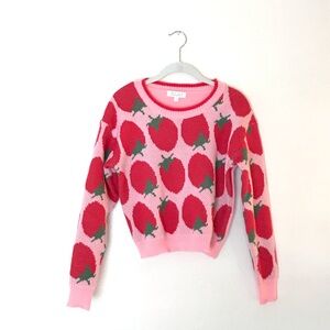 Boutique Pink Strawberry Pattern Knit Sweater - S - Maximalist Garden Harvest